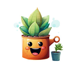Wall Mural - Cute clip art of cactus on transparent background PNG.