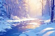 Anime style winter forest background, wallpaper, art