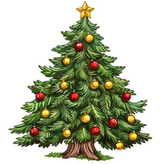 Wall Mural - Cute clip art of Christmas tree on transparent background PNG is easy to use.