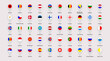 © nataliesezam - Europe flag map pins isolated icons vector illustration. European countries location point, signs shapes. EU official symbols stickers set with state name. UK, Germany, France, Ukraine round badges.