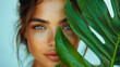 Close-up portrait of beautiful young woman with green eyes and perfect skin