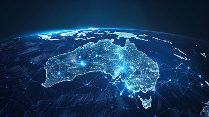 Digital map of Australia, concept of global network and connectivity, data transfer and cyber technology, business exchange, information and telecommunication. Map for business