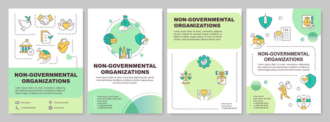 Wall Mural - Non governmental organizations green circle brochure template. Leaflet design with linear icons. Editable 4 vector layouts for presentation, annual reports. Arial-Black, Myriad Pro-Regular fonts used