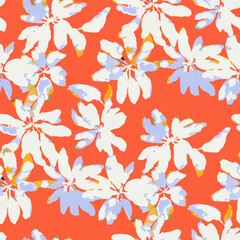 Simple monochrome two-color seamless pattern with flowers silhouette.