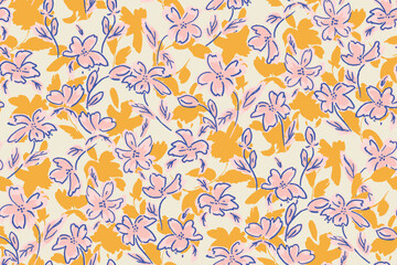 Wall Mural - WebAbstract floral seamless pattern. Bright colors, gouache painting.hand drawn, not AI