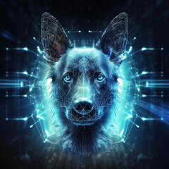 Portrait d'un chien berger allemand, esprit cybernétique, intelligence artificielle	