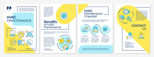 Wall Mural - hvac maintenance blue and yellow brochure template. leaflet design with linear icons. editable 4 vec
