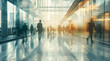 Dynamic Business Scene: Blurred Motion of Professionals in Office Lobby