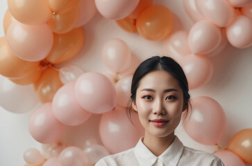 Wall Mural - portrait of a happy Asian woman in the studio shoot