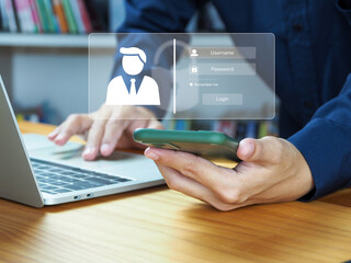 Wall Mural - user account security username and password to access information on the internet protection of fina