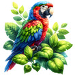 Cute jungle parrot watercolor clipart with transparent background