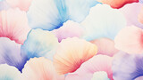 Fototapeta  - Colorful pastel seashells, watercolor background postcard