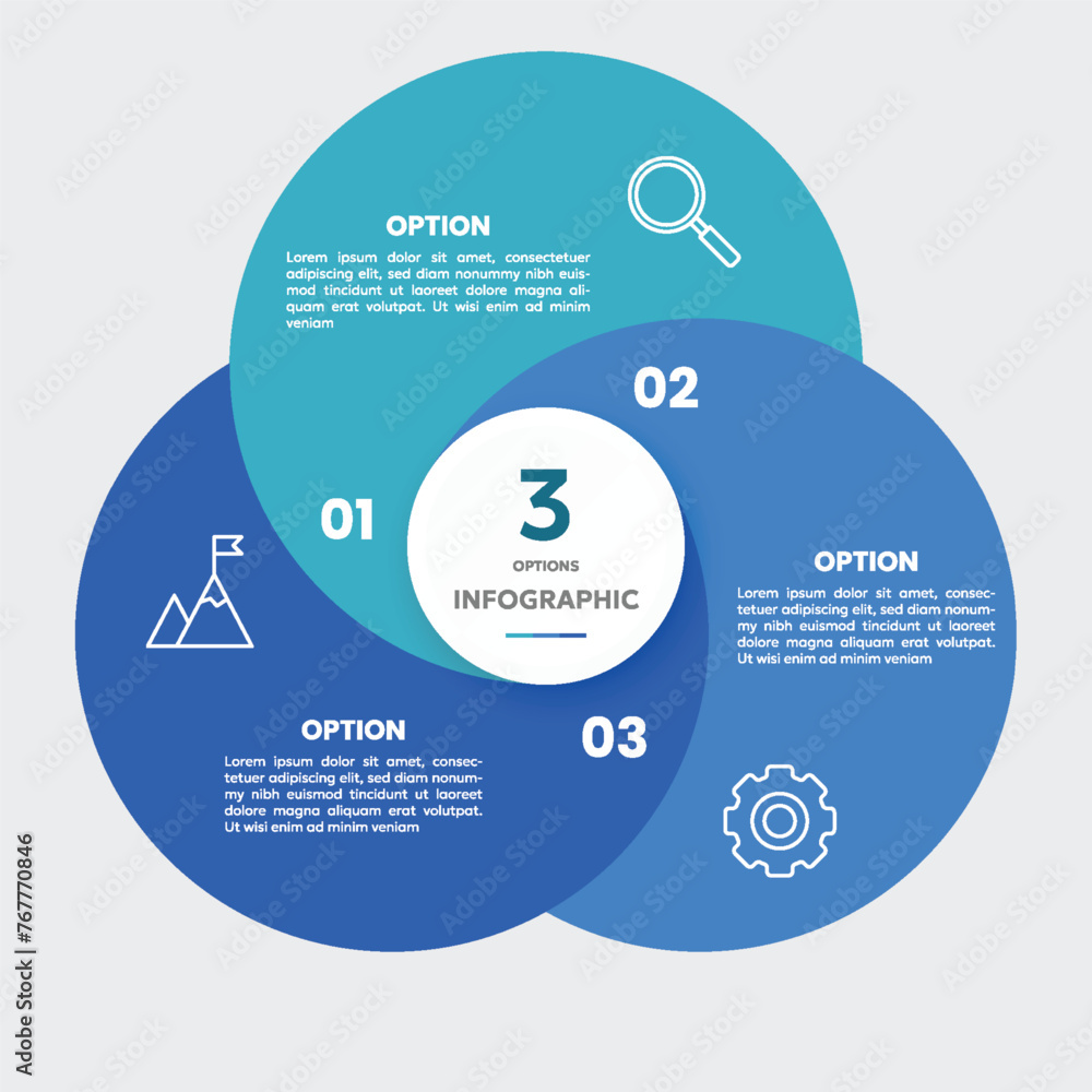Circle chart infographic template with 3 options for presentations ...