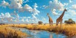 giraffes in the african savannah, Generative AI
