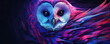 Purple neon owl on black background. graphic owl portrait in bright colors