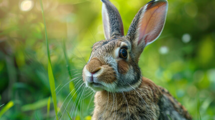 A close-up of a rabbits twitching nose, whiskers sensing the surrounding environment