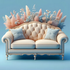 Sofa, pastel colors, isolated on a blue background, Modern stylish sofa, Furniture, interior object