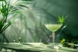 CBD infused Martini, highlighting the trend of wellness cocktails, subtle green hues in an elegant, contemporary glassware setting