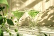 CBD infused Martini, highlighting the trend of wellness cocktails, subtle green hues in an elegant, contemporary glassware setting