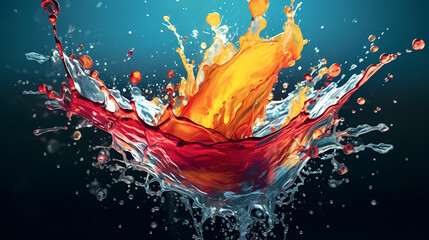 Splashing water on neon background