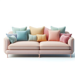 Sofa, pastel colors, isolated on a white background, Modern stylish sofa, Furniture, interior object