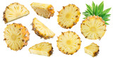 Fototapeta  - Set of ripe pineapple slices isolated on white background. File contains clipping paths.