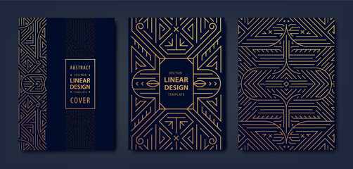Wall Mural - vector set of art deco frame patterns, gold line design labels. luxury geometric covers, vintage bac