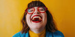 Joyful Laughter: Woman with Down Syndrome Smiling and Laughing. Learning Disability