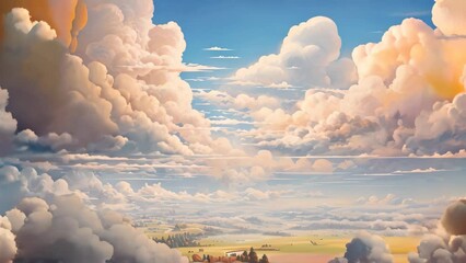 Wall Mural - Fantasy landscape with clouds in the sky. 3d illustration, landscape with clouds, AI Generated