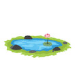 © Wulan - Illustration of a pond with lotus flower plants