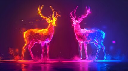 Wall Mural - illuminated neon deer in abstract style. colorful wildlife concept. futuristic digital art. perfect 