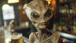 portrait of a alien with a glass of beer