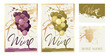 Collection labels for white and red wines. Vector illustrations, set of backgrounds with grapes and gold strokes.