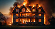 © alpermer - A fire broke out in an American-style detached house. - Generative AI