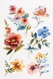 Fototapeta Panele - The Art of Nature  Set of Watercolor Flowers Painting, Featuring Floral Vintage Bouquets with Wildflowers and Leaves for a Touch of Elegance in Decor