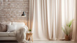 Simple curtains or blinds. In the spirit of hygge. Copy space.