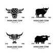 highland cattle cow illustration hand drawn symbol icon logo design