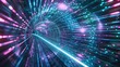 Abstract space background with glowing blue trails in motion loop abstract futuristic background portal tunnel with pink blue and green glowing neon moving high speed wave lines and glare lights. Data