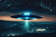 UFO in der Nacht über einem Wald