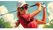 A woman cartoon golf player in red jersey, generative ai