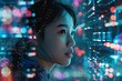 Futuristic Vision: Woman Amidst Vivid Data Streams