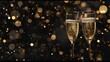 Festive luxury celebration birthday new year's eve sylvester or other holidays background banner greeting card - Toast with sparkling wine or champagne glasses on dark black night background