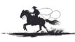 Cowboy silhouette with rope lasso on horse vector illustratation, generative ai