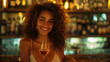 Woman enjoying a glass of wine in a bar