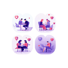 Wall Mural - Hangouts abstract concept vector illustration set. Friends meeting, romantic blind date, leisure time, soul mate, romantic relationship, love story, Valentine day, restaurant abstract metaphor