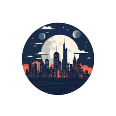 Sticker - full moon city vector flat minimalistic isolated illustration