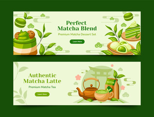 Sticker - Matcha tea banners in flat design