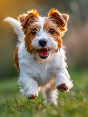 Wall Mural - Yorkshire Terrier running in the green grass. Shallow depth of field.