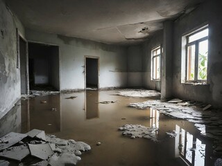 Sticker - interior of an empty abandoned building