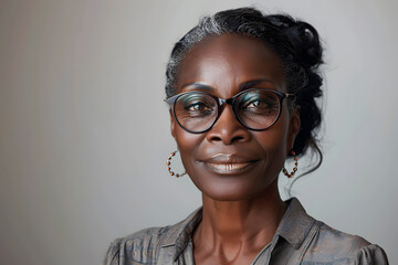 Wall Mural - 
Imagine
2d




Close up happy elderly black woman in glasses wearing  blouse isolated on white background